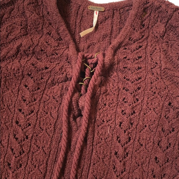 Free People Maroon Lace-Up Knitted Sweater - Picture 5 of 8